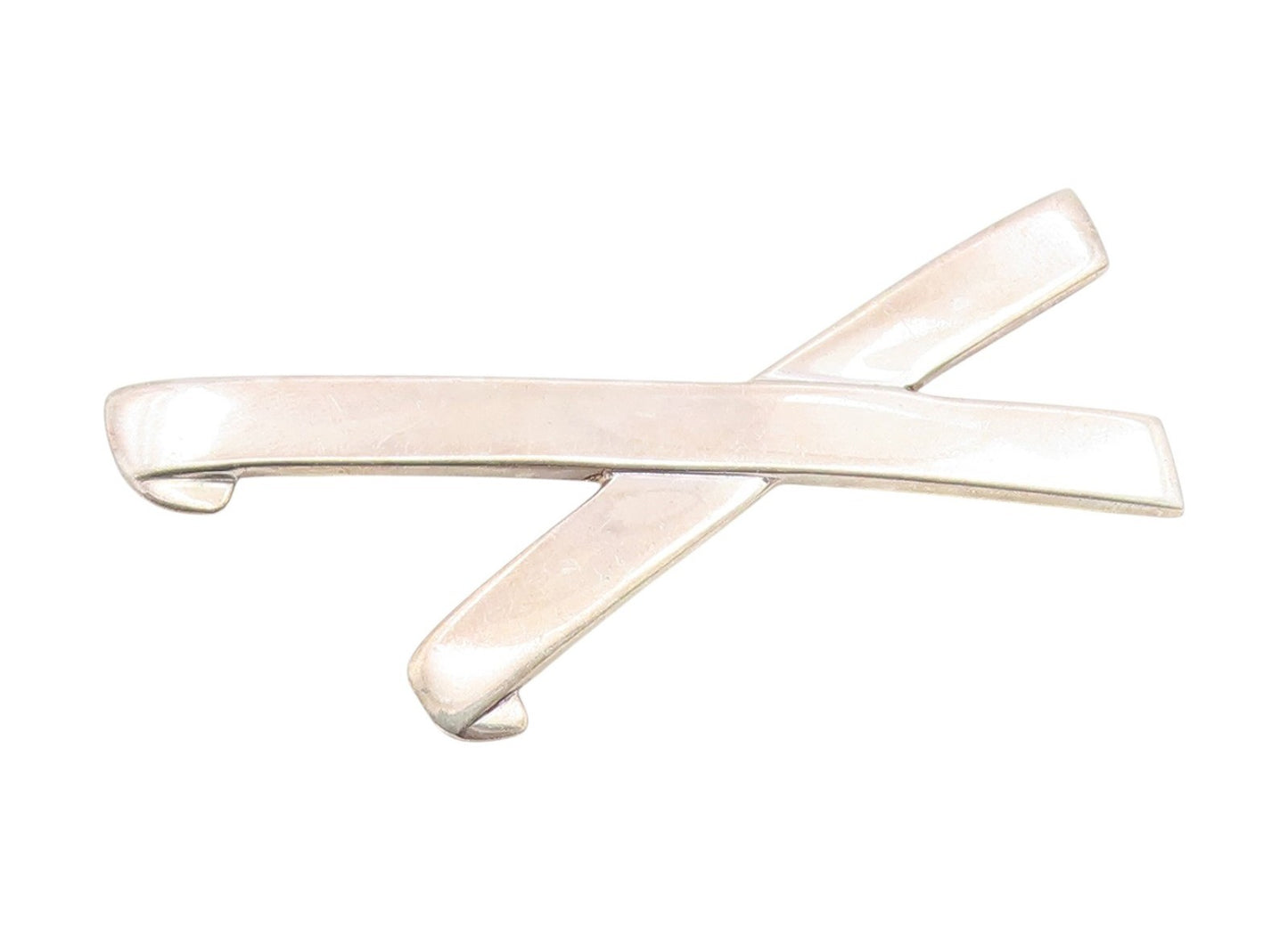 TIFFANY & CO 925 Silver Vintage Smooth Crossed Design Brooch Pin  BP4536