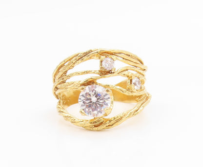 925 Sterling Silver Vintage Ring Gold Plated ISRAEL CZ Twisted Band Sz 7 RG35690