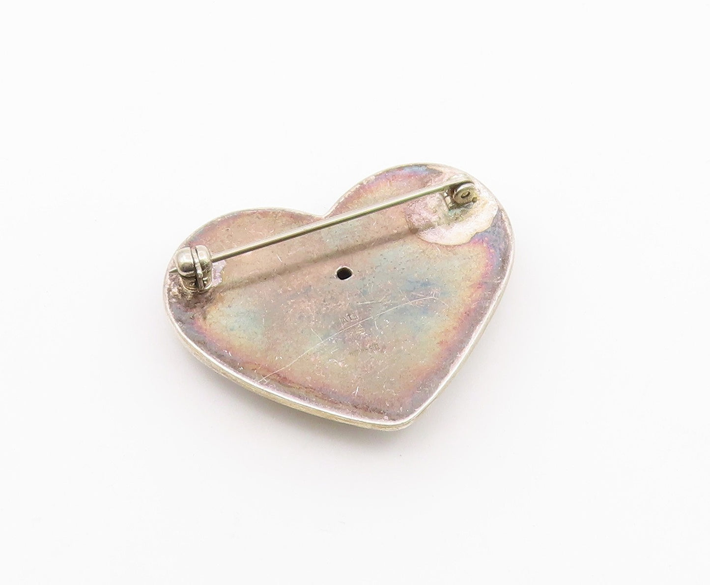 925 Sterling Silver  Vintage Shiny Circle Pattern Heart Brooch Pin  BP8378