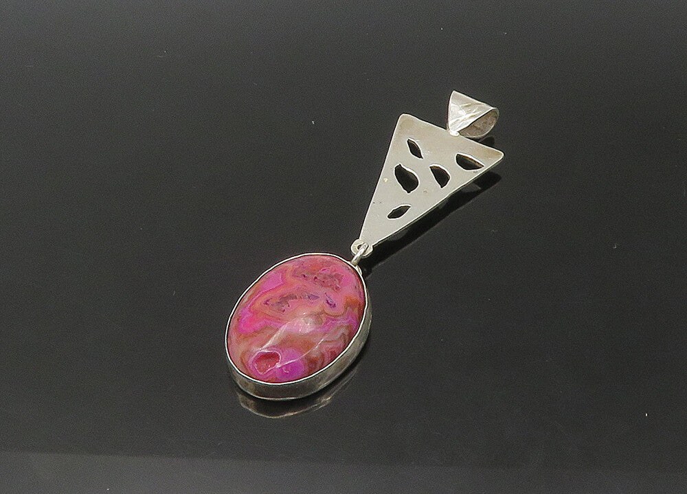 925 Sterling Silver   Vintage Cabochon Cut Agate Cutout Pendant  PT18282