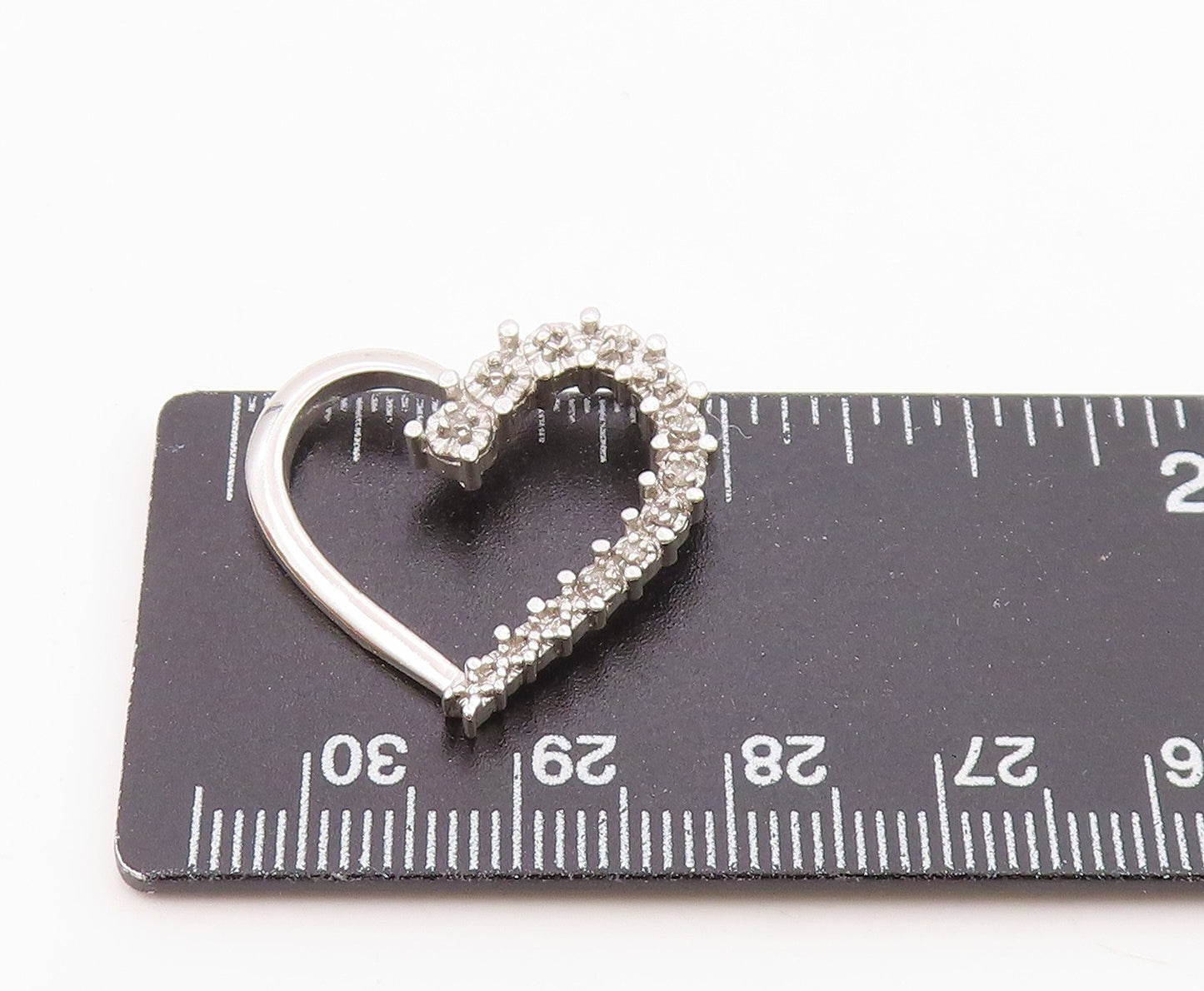 925 Sterling Silver  Shiny Genuine Diamonds Open Love Heart Pendant  PT10967