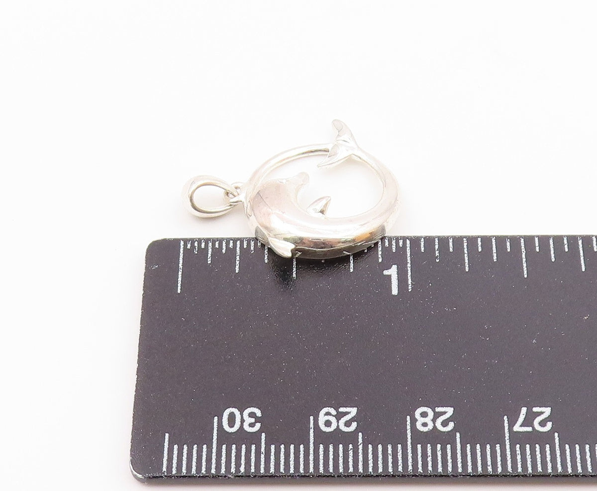 925 Sterling Silver  Vintage Coiled Dolphin With Topaz Eye Pendant  PT20703