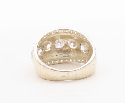 925 Sterling Silver Vintage Ring Multi Size Round CZ Bands Inlay  Sz 7.5 RG31671