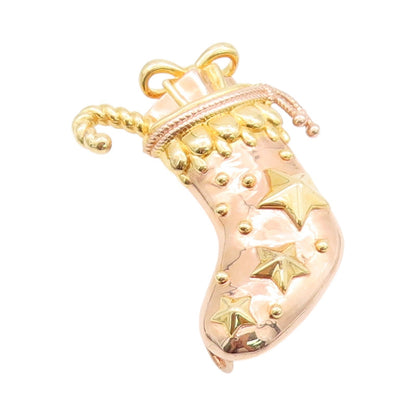 925 Sterling Silver Vintage Brooch Gold Plated Christmas Stocking  BP11671