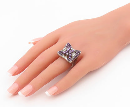 925 Sterling Silver Vintage Ring Amethyst & Topaz Cluster Band  Sz 7  RG34329