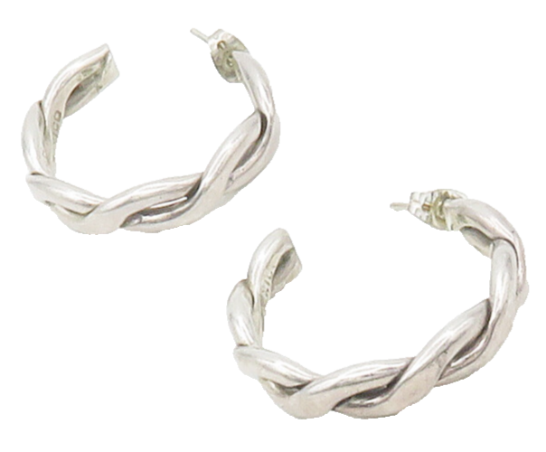MEXICO 925 Sterling Silver  Vintage Shiny Infinity Twist Hoop Earrings  EG8685