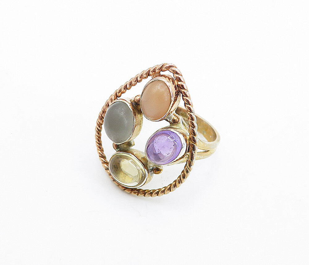925 Silver  Amethyst Topaz & Mother Of Pearl Twist Cocktail Ring Sz 6  RG6579