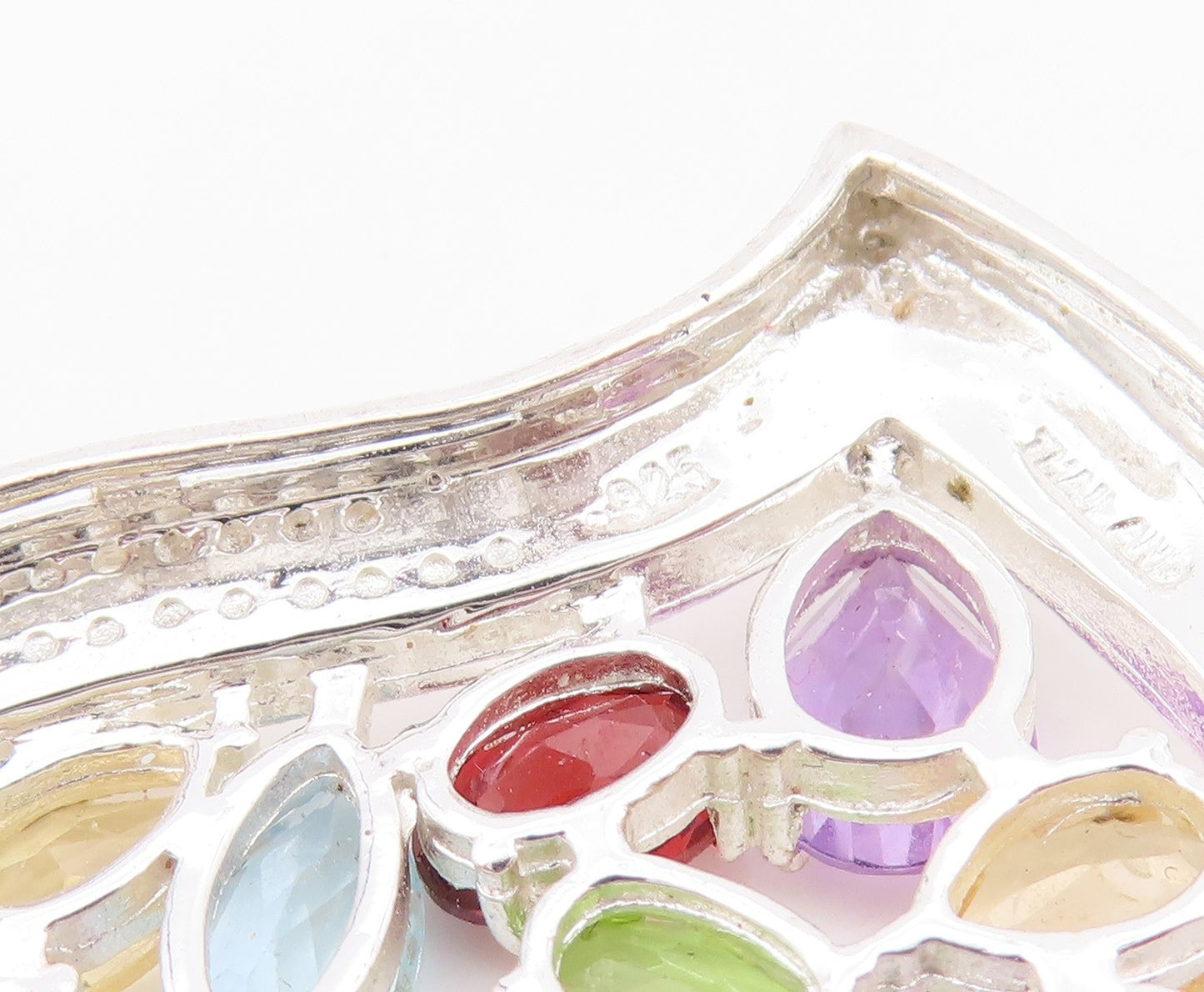 925 Sterling Silver Vintage Pendant Designer Gemstone Cutout Heart  PT24274