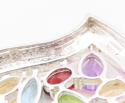 925 Sterling Silver Vintage Pendant Designer Gemstone Cutout Heart  PT24274