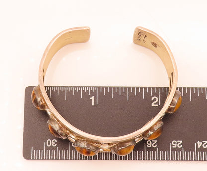 MEXICO 925 Silver  Vintage Tiger's Eye Beaded Spilt Cuff Bracelet  BT10035