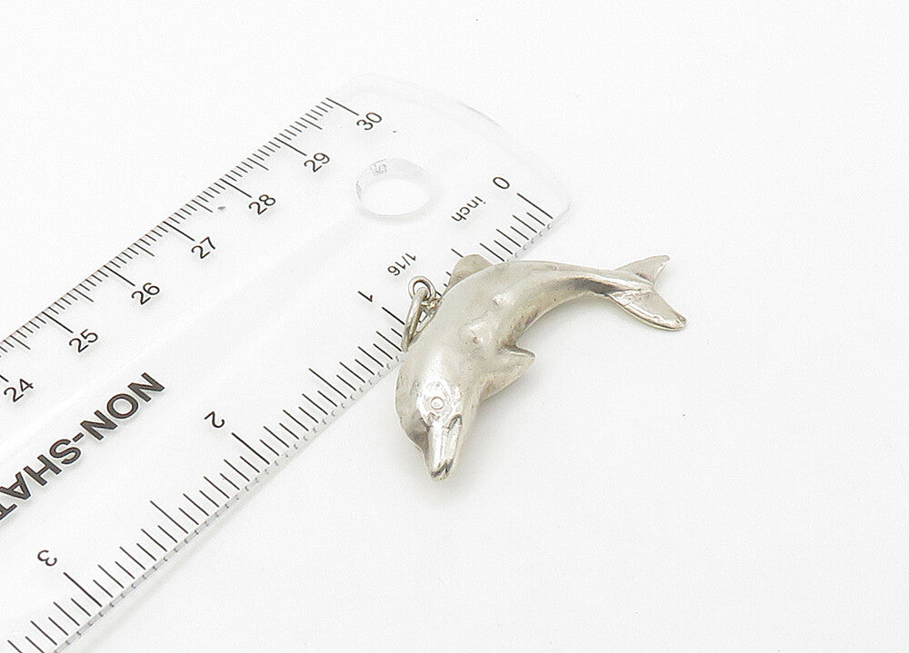 925 Sterling Silver  Vintage Shiny Hollow Leaping Dolphin Pendant  PT17222