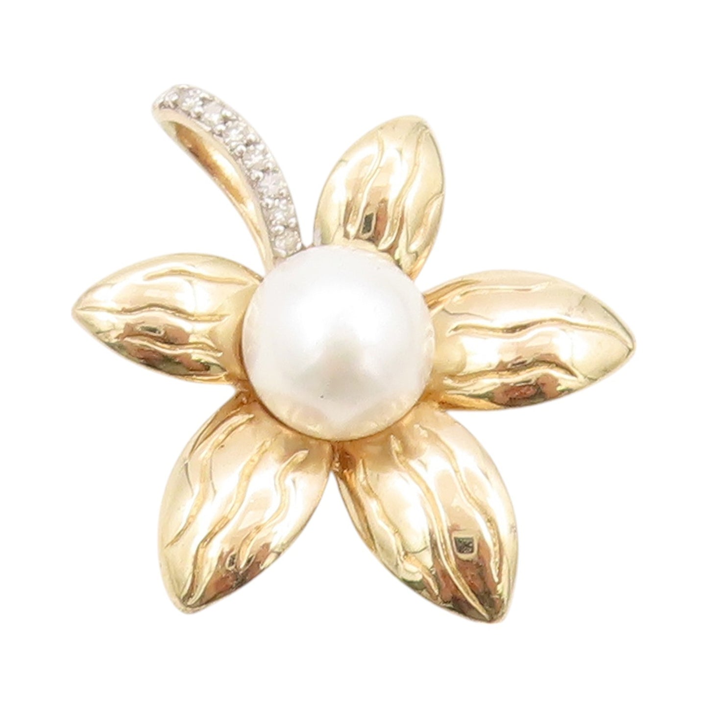 925 Sterling Silver Vintage Pendant Gold Plated Diamonds & Pearl Flower  PT24089