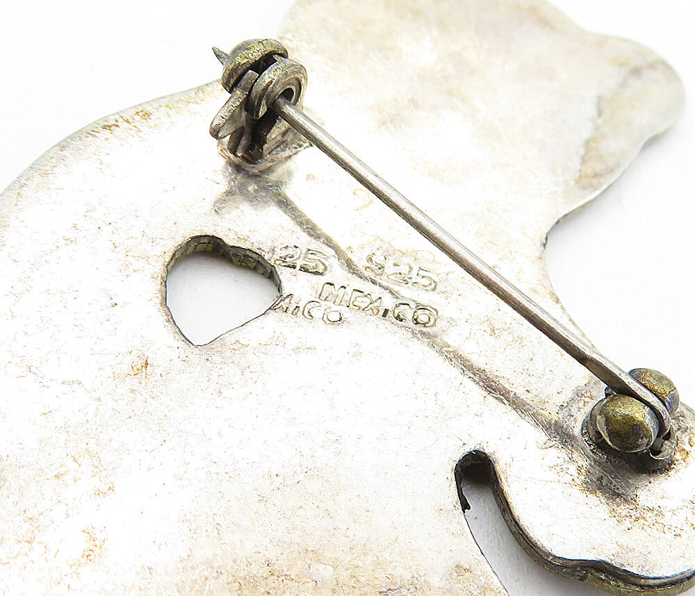 MEXICO 925 Sterling Silver  Vintage Two Tone Teddy Bear Brooch Pin  BP1897