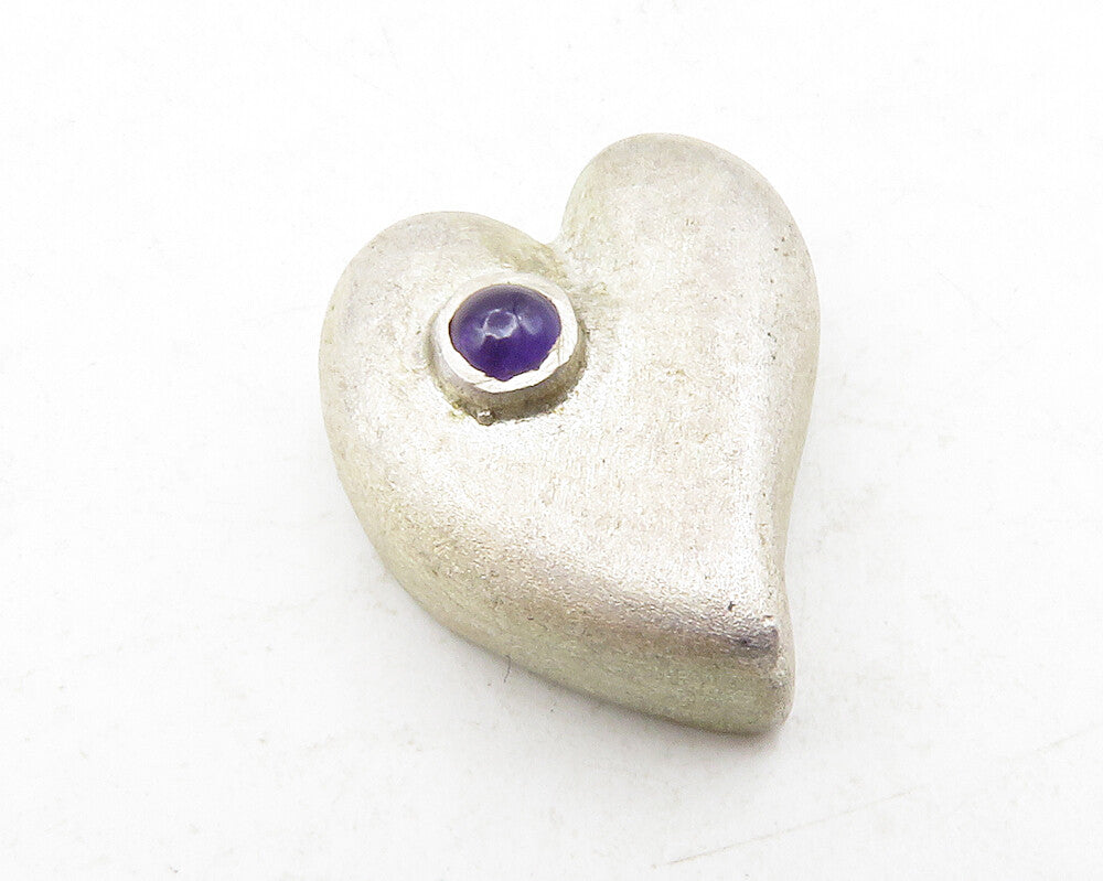 TJI 925 Sterling Silver  Vintage Petite Amethyst Love Heart Pendant  PT9738