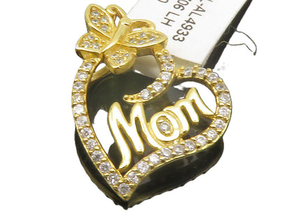 925 Sterling Silver  Rhinestone Gold Plated Mom Love Heart Pendant  PT9715