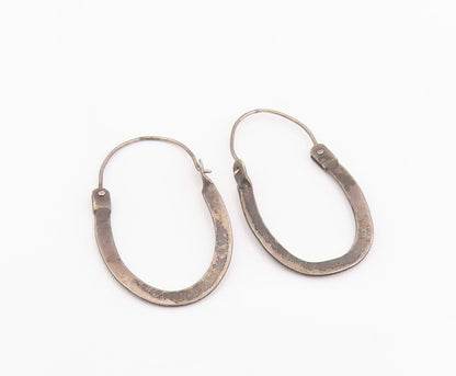 925 Sterling Silver Vintage Earrings Minimalist Classic Flat Oval Hoops  EG14081