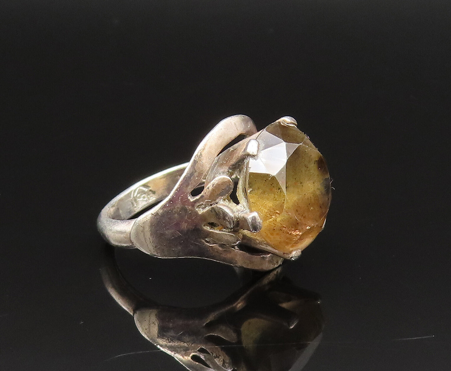 MEXICO 925 Sterling Silver Vintage Split Center Smoky Quartz Ring Sz 7 RG25672