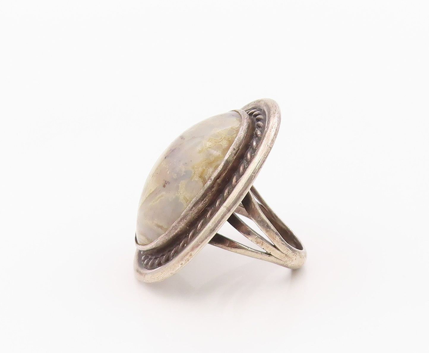 925 Sterling Silver Vintage Ring NAVAJO Jasper Twisted Rope Band Sz 6.5 RG36345