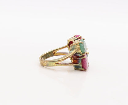 925 Sterling Silver Vintage Ring Gold Plated Ruby & Emerald  Sz 7  RG29824