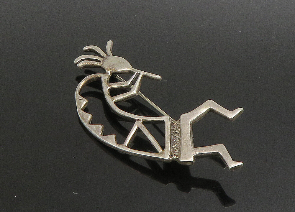 SOUTHWESTERN 925 Silver Vintage Shiny Kokopelli Dancer Brooch Pin BP9062