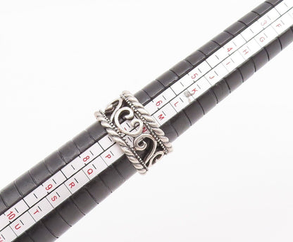 925 Sterling Silver Vintage Ring Swirly Cutout Roped Bordered  Sz 7  RG28599