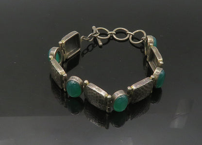 925 Sterling Silver  Vintage Cabochon Green Carnelian Chain Bracelet  BT8732