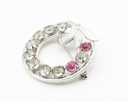 925 Sterling Silver  Vintage  Pink & White Topaz Floral Brooch Pin  BP4263