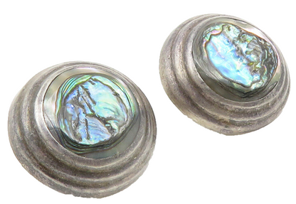 925 Sterling Silver  Vintage Abalone Shell Button Non Pierce Earrings  EG5535