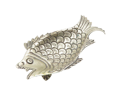 EUROPEAN 925 Sterling Silver Vintage Antique Fish Motif Trinket Dish TR2527