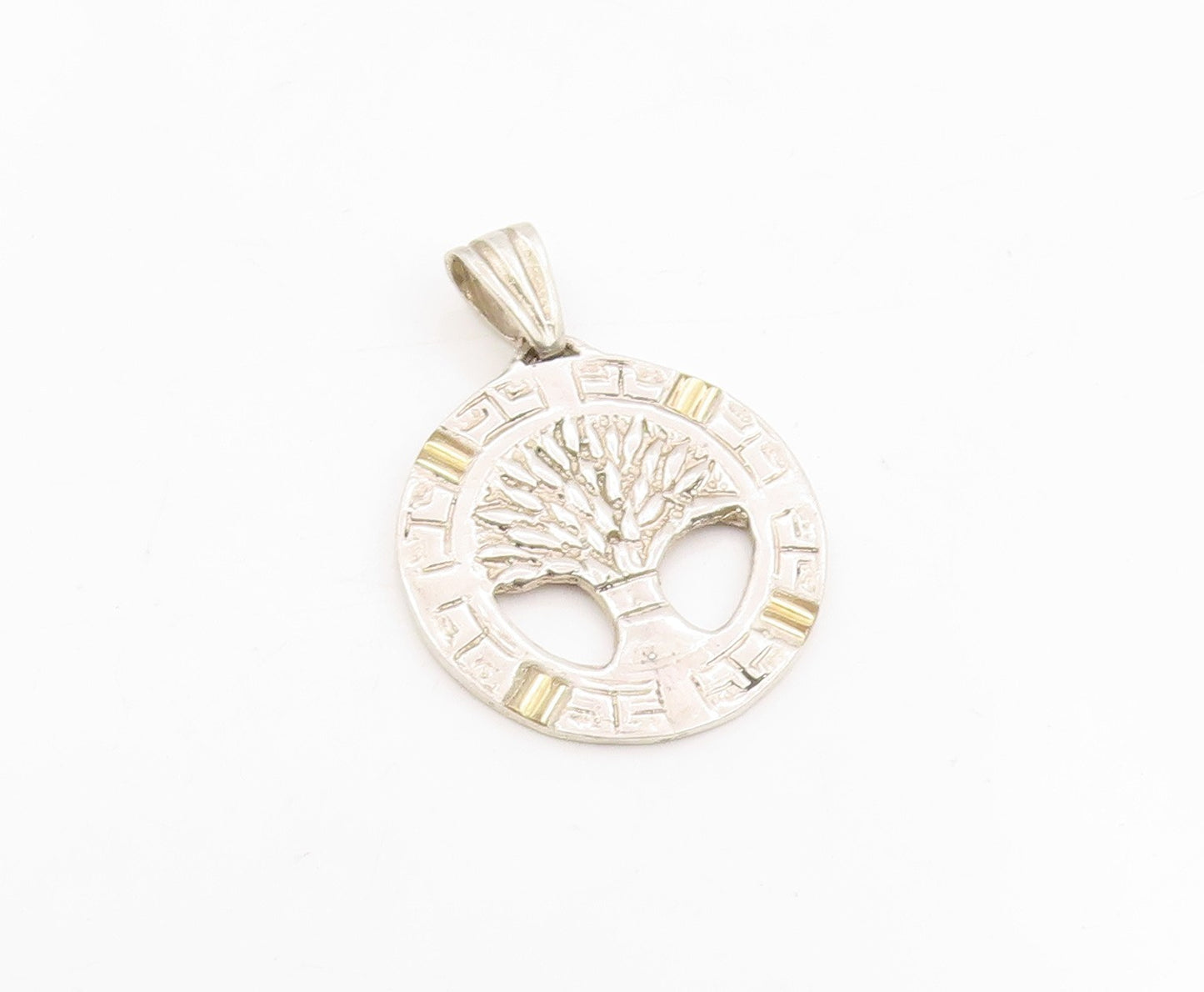 925 Sterling Silver Vintage Pendant Two Tone Intricate Tree of Life  PT25708