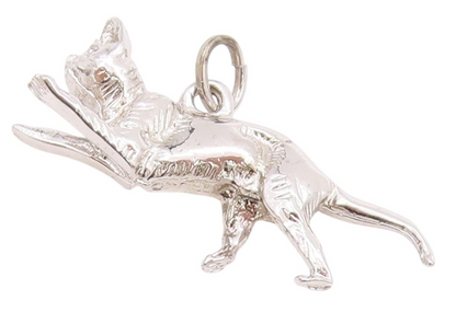 925 Sterling Silver Vintage Pendant 3D Playful Running Kitten Charm  PT24778