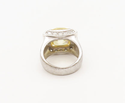 925 Sterling Silver  Vintage Yellow CZ Halo White CZ Solid Ring Sz 6  RG27384