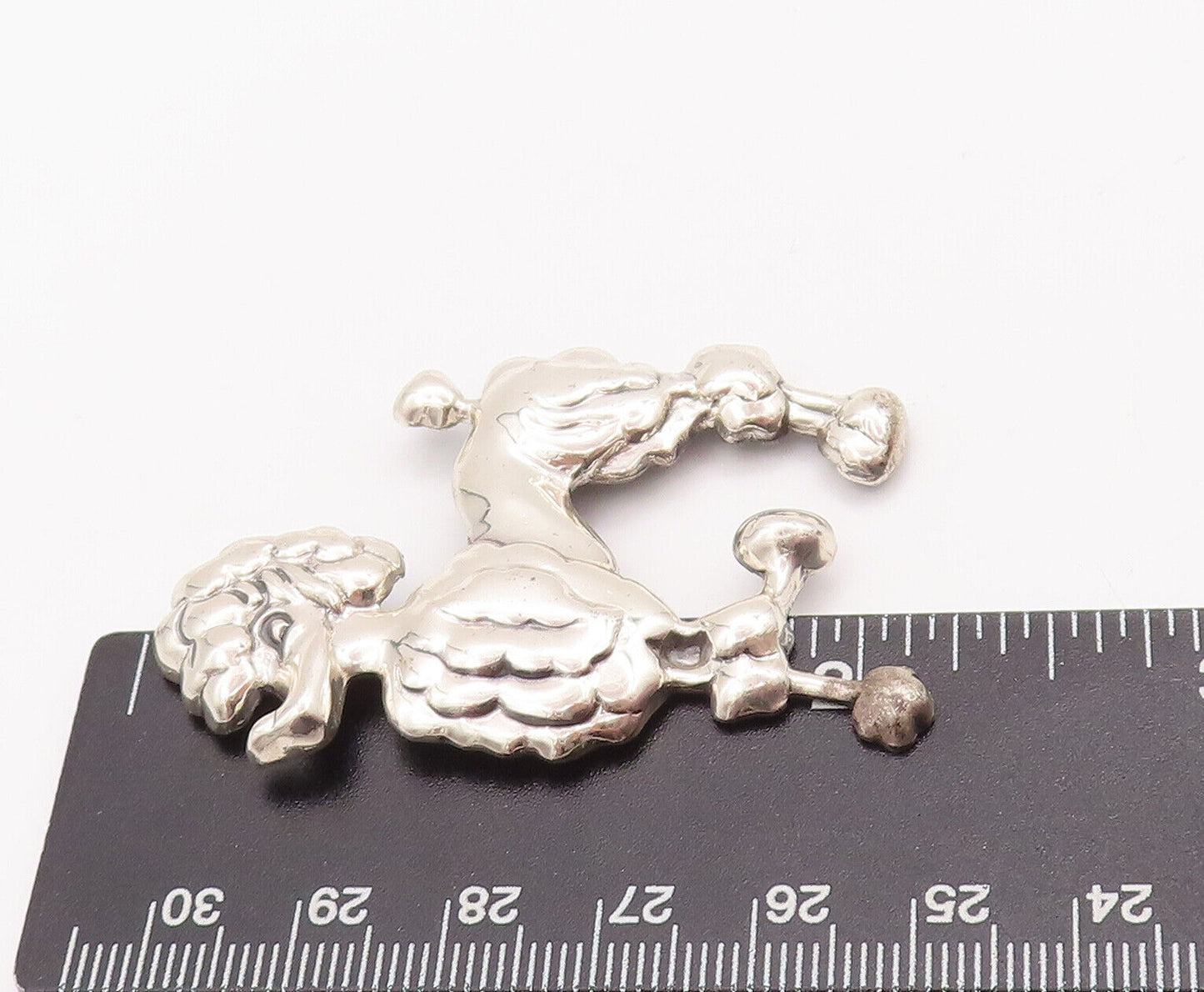 925 Sterling Silver Vintage Brooch Pin LANG Solid Carved Groomed Poodle  BP10846