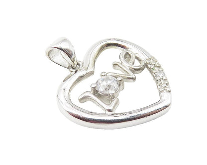 925 Sterling Silver  Sparkling Cubic Zirconia Open Love Heart Pendant  PT8301