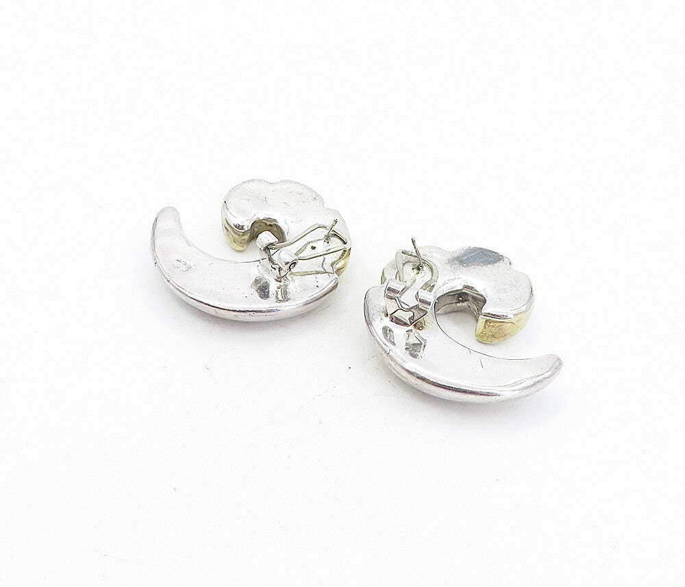 925 Sterling Silver  Vintage Shiny Two Tone Scalloped Drop Earrings  EG3973