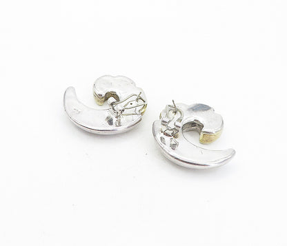 925 Sterling Silver  Vintage Shiny Two Tone Scalloped Drop Earrings  EG3973