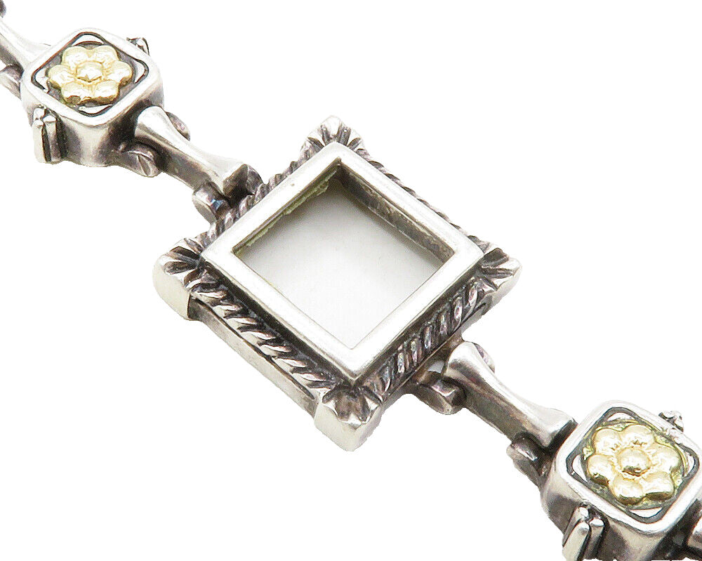 FLLI MENEGATTI 925 Silver & 18K GOLD  Vintage Floral Chain Bracelet  BT4932