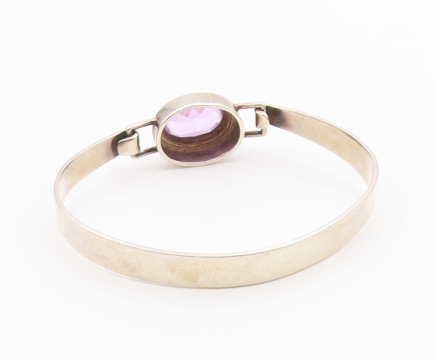 BOMA 925 Sterling Silver Vintage Inlaid Oval Amethyst Bangle Bracelet BT9632