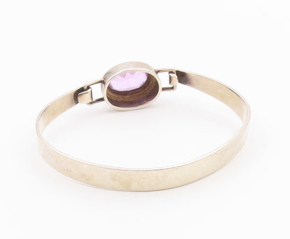 BOMA 925 Sterling Silver Vintage Inlaid Oval Amethyst Bangle Bracelet BT9632