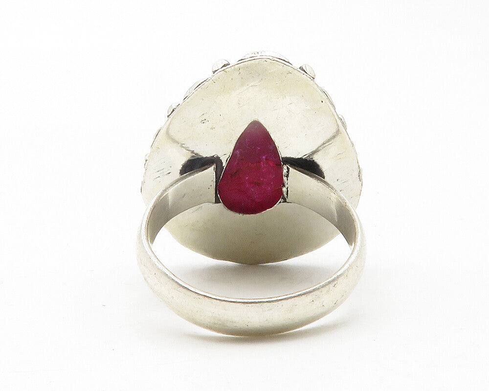 925 Sterling Silver  Vintage Magenta Druzy Stone Cocktail Ring Sz 8.5  RG11776
