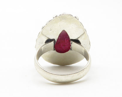 925 Sterling Silver  Vintage Magenta Druzy Stone Cocktail Ring Sz 8.5  RG11776