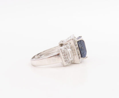 925 Sterling Silver Vintage Ring Rectangle Gemstone & CZ Inlay  Sz 6.5  RG30711