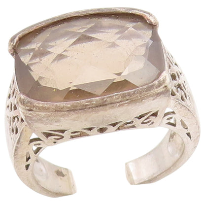 925 Sterling Silver Vintage Ring Smoky Quartz Statement Band  Sz 7  RG36421
