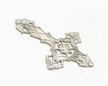 925 Sterling Silver  Vintage Dark Tone Cutout Religious Cross Pendant  PT7898
