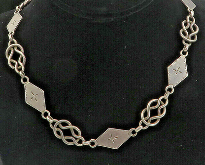 925 Sterling Silver  Vintage Floral Diamond Shape Link Chain Necklace  NE1675