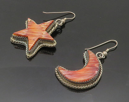TOMMY NAVAJO 925 Silver  Vintage Jasper Moon & Star Dangle Earrings  EG8156