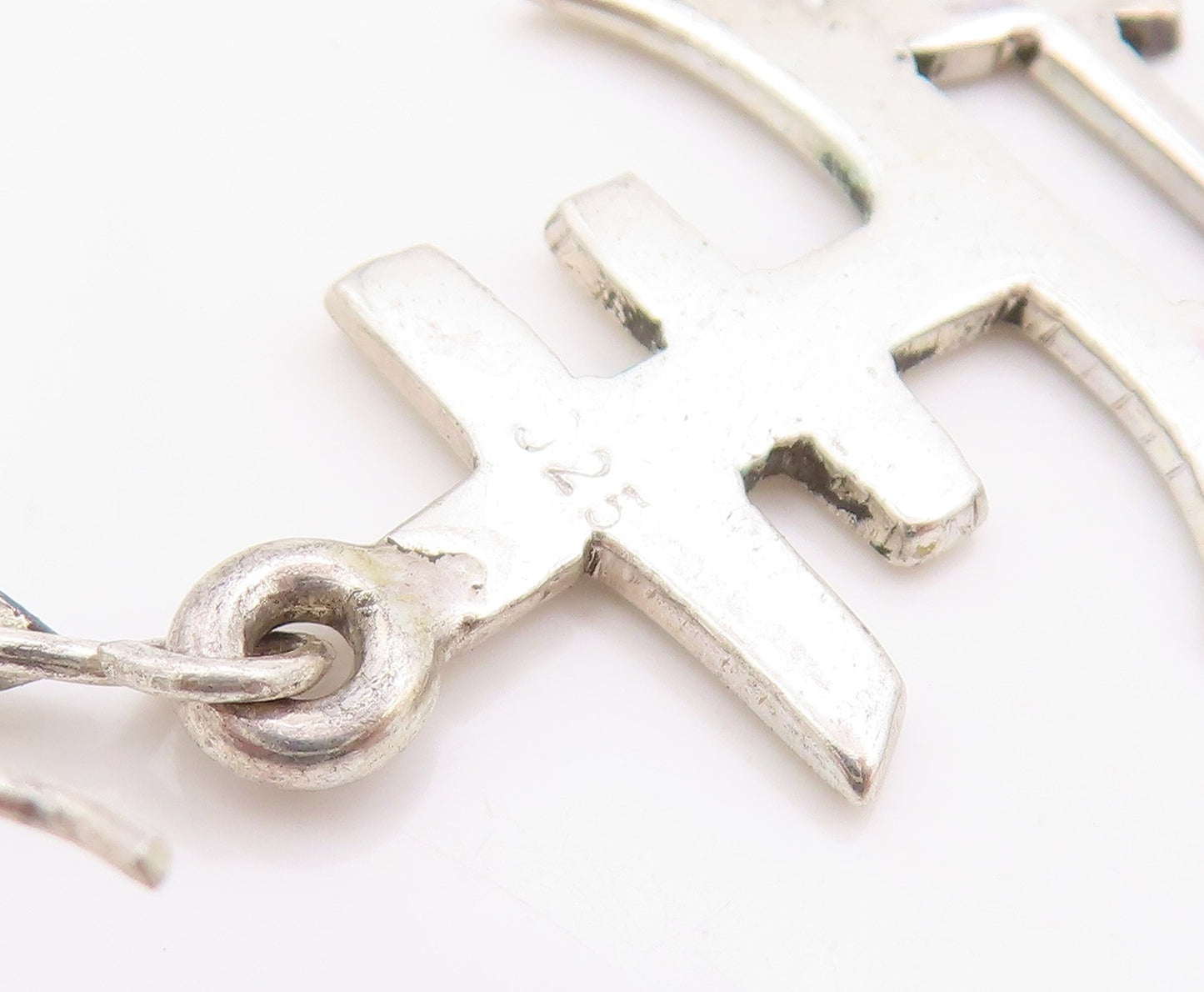 925 Sterling Silver Vintage Earrings Chinese Longevity Shou Sign Dangles EG13693