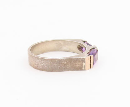 14k Gold & 925 Sterling Silver Vintage Ring Classic Amethyst Band Sz 7.5 RG36425