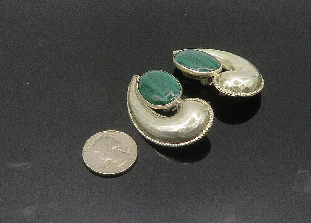 TULLA BOOTH 925 Silver  Vintage Malachite Shiny Non Pierce Earrings  EG10036