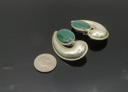 TULLA BOOTH 925 Silver  Vintage Malachite Shiny Non Pierce Earrings  EG10036